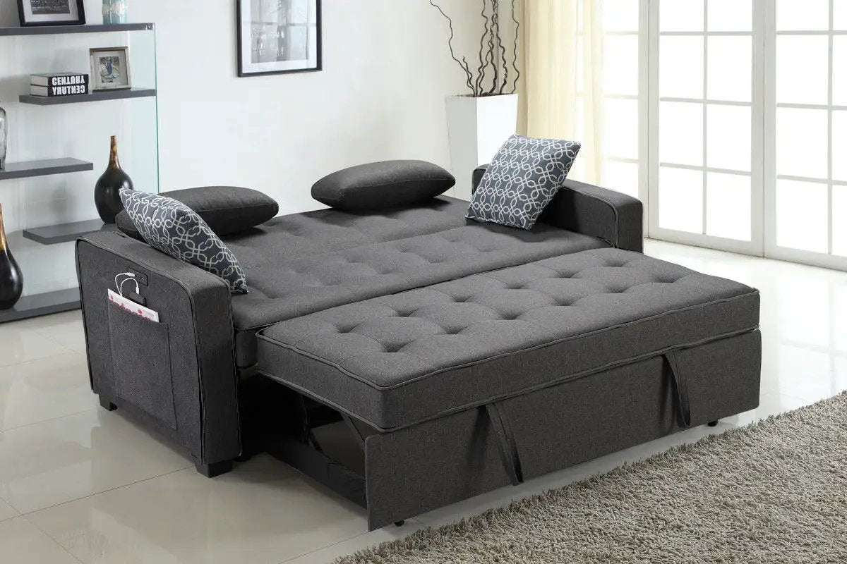 William - Sleeper Sofa With 2 USB Charging Ports And 4 Accent Pillows - Gray by Unique Piece Furniture
