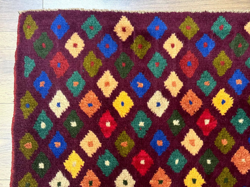 Balouch Rug 3x5, Afghan Rug, Purple-Maroon, Multicolor, Tribal Rug by Jewel Rugs