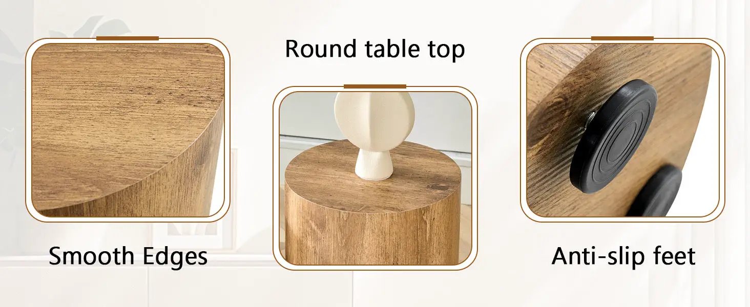 Modern Minimalist Set of Two Wood color Cylinder Coffee Tables by BLAKHOM