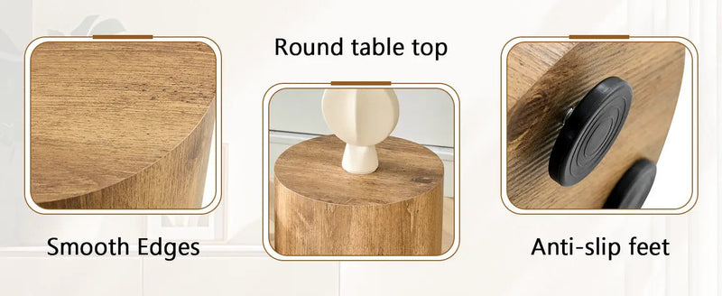 Modern Minimalist Set of Two Wood color Cylinder Coffee Tables by BLAKHOM