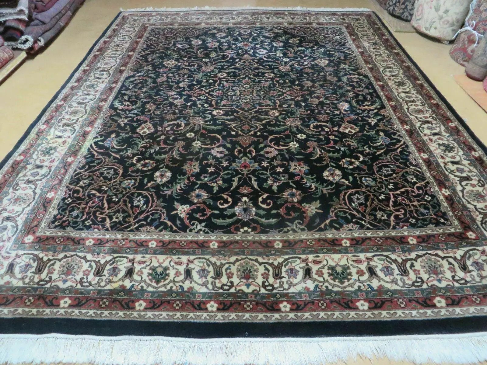 Indo Persian Rug 8x10, Wool Handmade Floral Carpet by Jewel Rugs