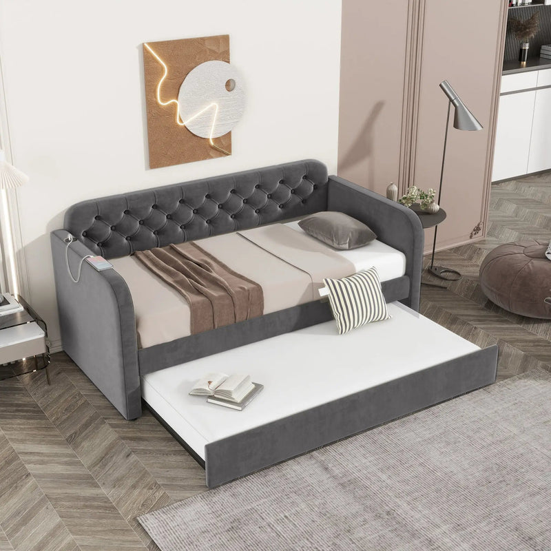Upholstered Daybed With Trundle And USB Charging Design by Unique Piece Furniture