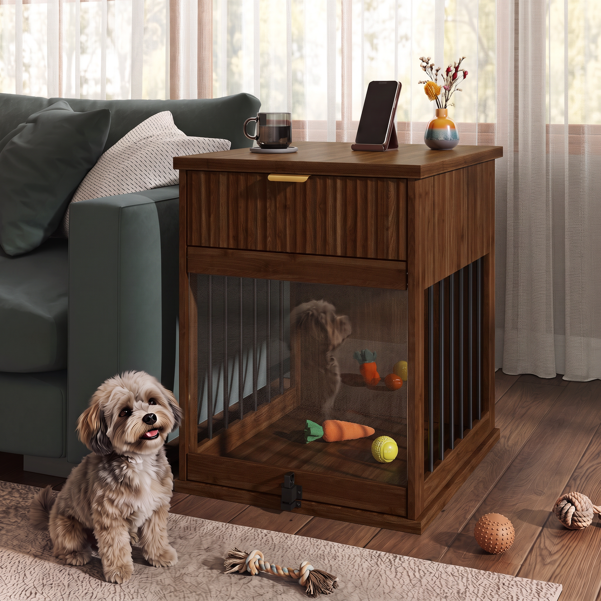 Dog Crate End Table with Charging Station and Storage by HouseOfZazla