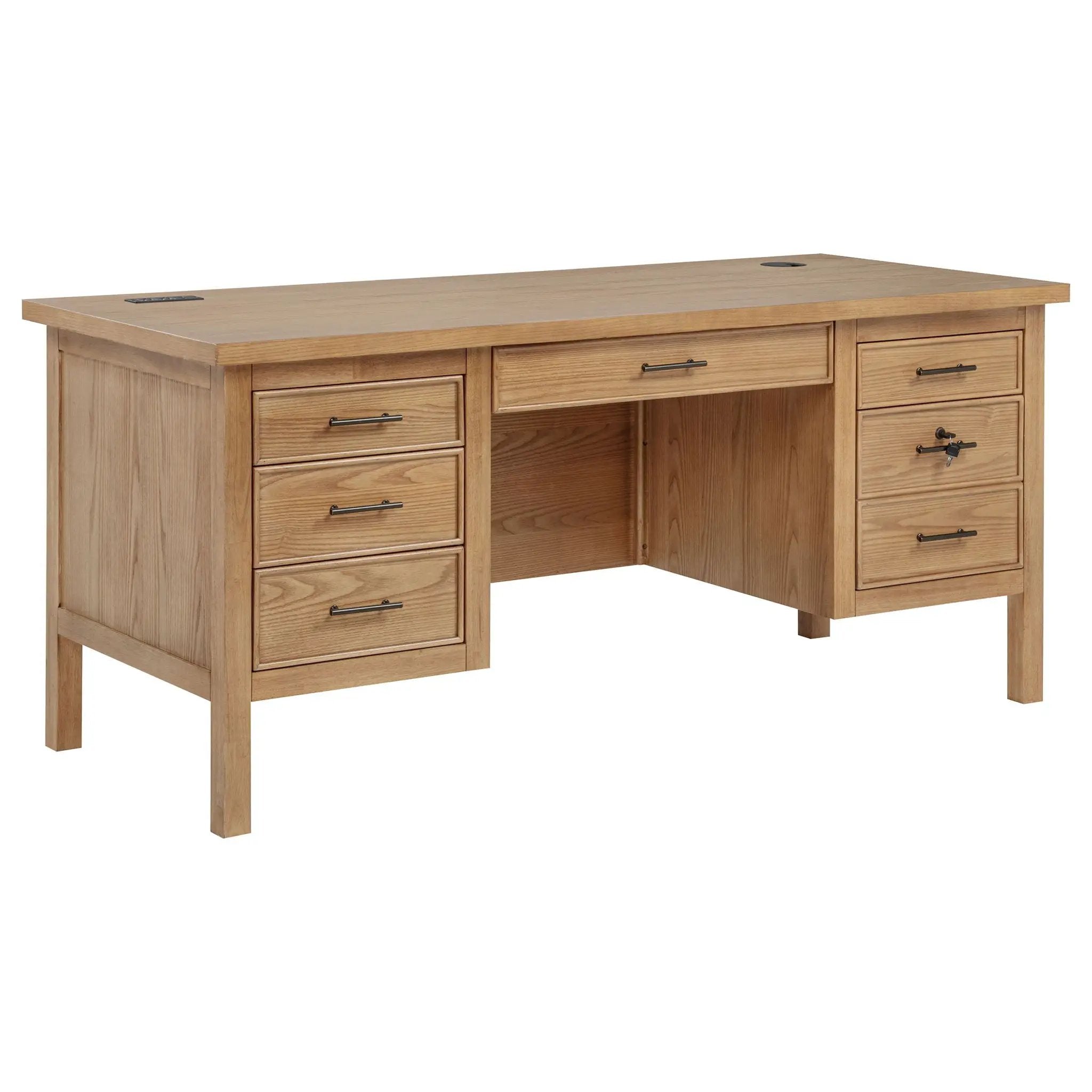 Vermes 66-inch 7-drawer Computer Desk with Power Outlet Light Ash by Unique Piece Furniture