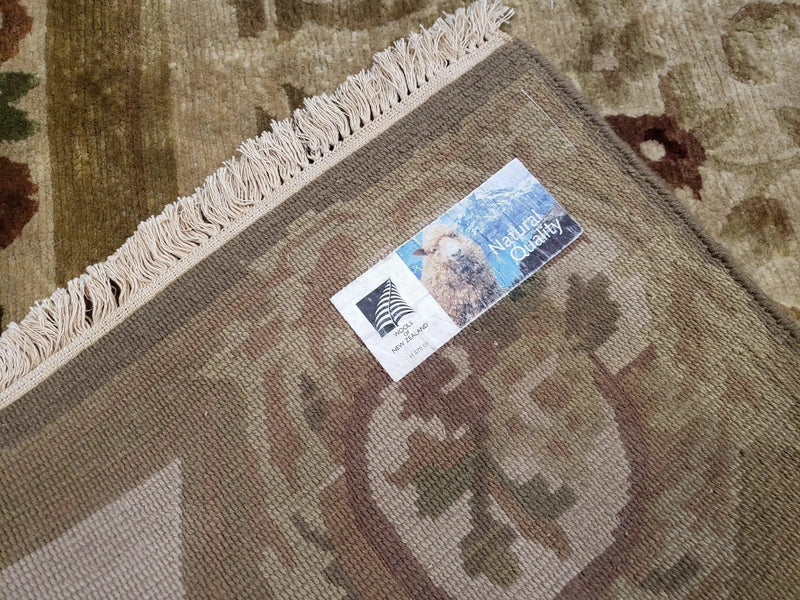 Vintage Nepali Tibetan Aubusson Rug 6x9, Wool Hand-Knotted Cream Beige Carpet, Leaves & Floral Pattern 6 x 9 Soft Area Rug Home Office Rug by Jewel Rugs