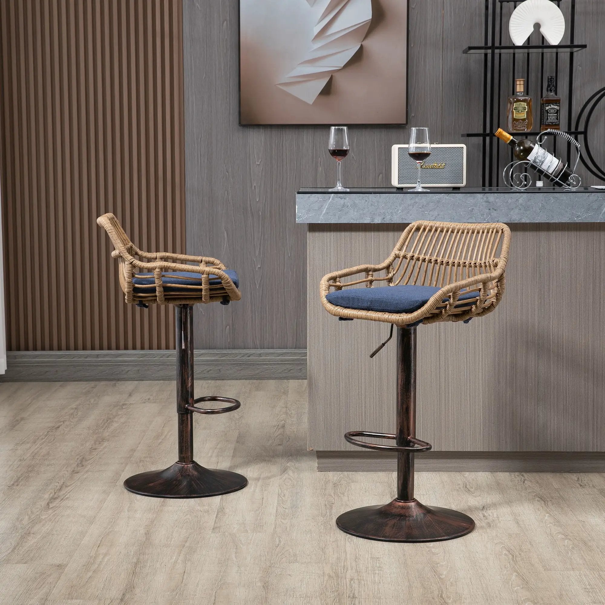 Modern Swivel Bar Stools Adjustable Counter Chairs With Footrest (Set of 2) by HouseOfZazla