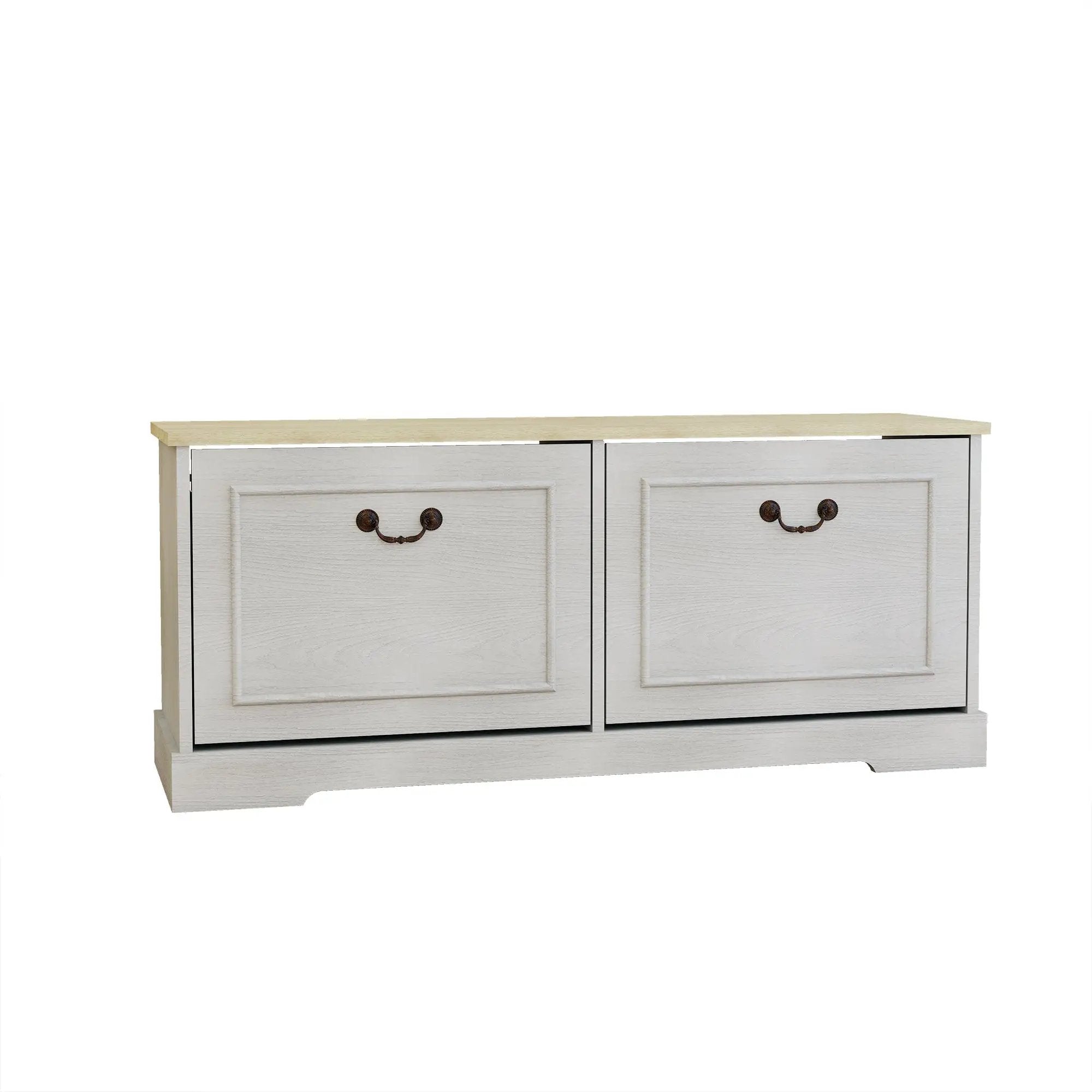 Shoe Storage Bench with 2 Flip Drawers and Adjustable Shelf - Antique by HouseOfZazla