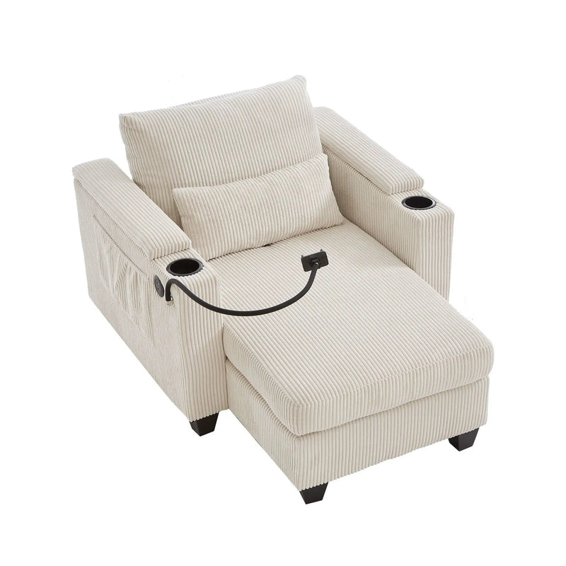 Convertible Chaise Lounge Sofa Chair With USB Ports, Cup Holders, Phone Holder And Storage by HouseOfZazla