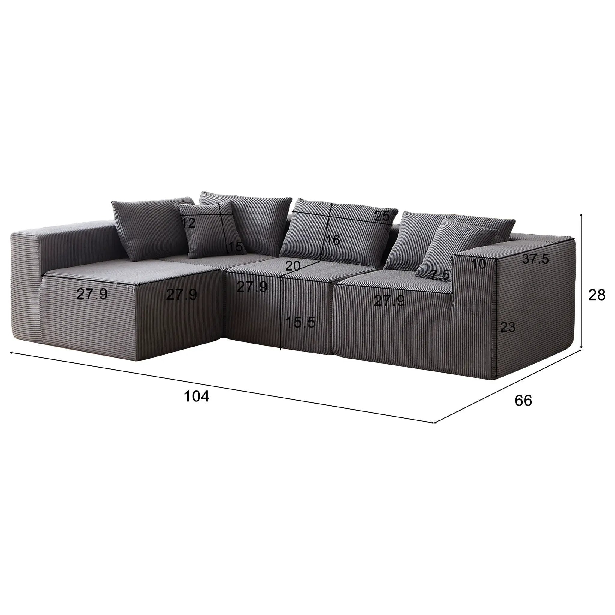 Modular L Shaped Sectional Compressed Sofa, Free Combination by HouseOfZazla
