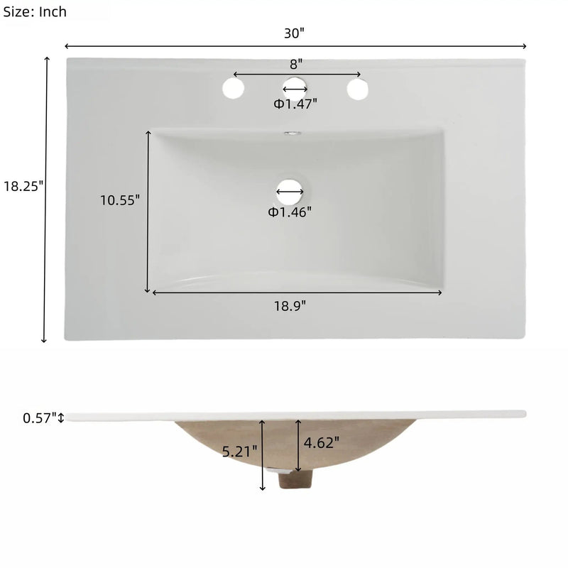 Modern Bathroom Vanity With Ceramic Sink, Tempered Blurred Glass Doors