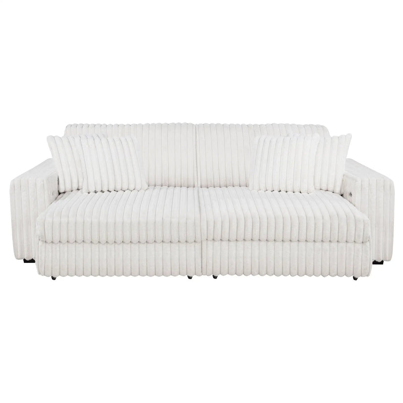 Jacana Corduroy Upholstered Dual Power Chaise Sofa Ivory by Unique Piece Furniture