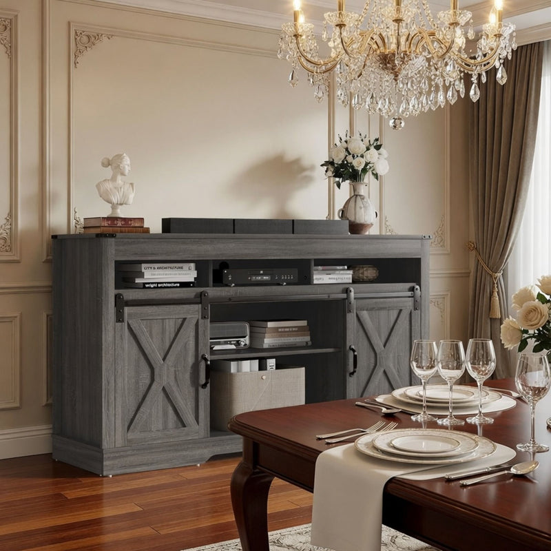 Farmhouse TV Stand With Sliding Barn Doors & Adjustable Storage by HouseOfZazla
