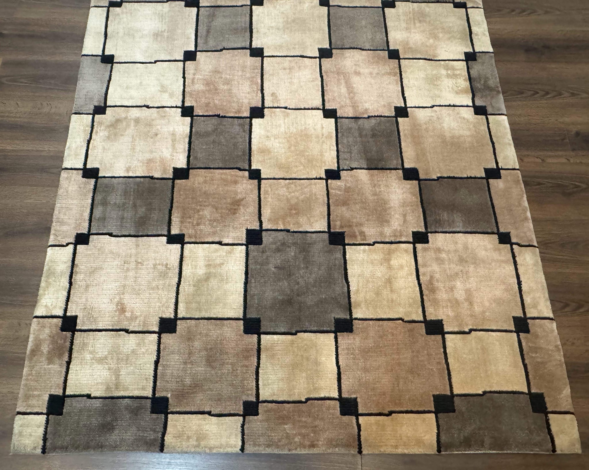 Tibetan Wool Rug 5x8, Contemporary Modern Carpet, Abstract Design, Soft Thick Pile, Pair B by Jewel Rugs