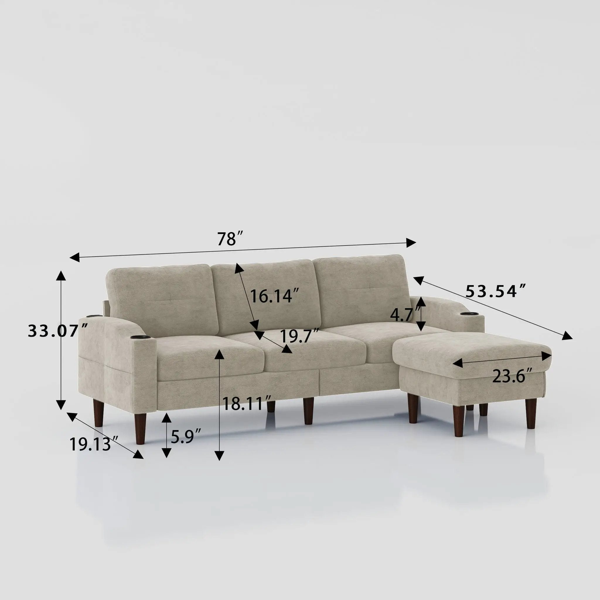 3 Seater Convertible Combination L Shaped Sofa With Footstools With Storage