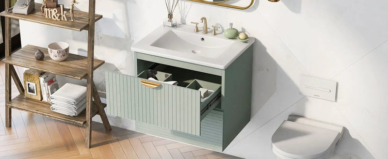 Modern Wall-Mounted Bathroom Vanity With 2 Drawers, Ideal For Small Bathrooms - Green by Unique Piece Furniture