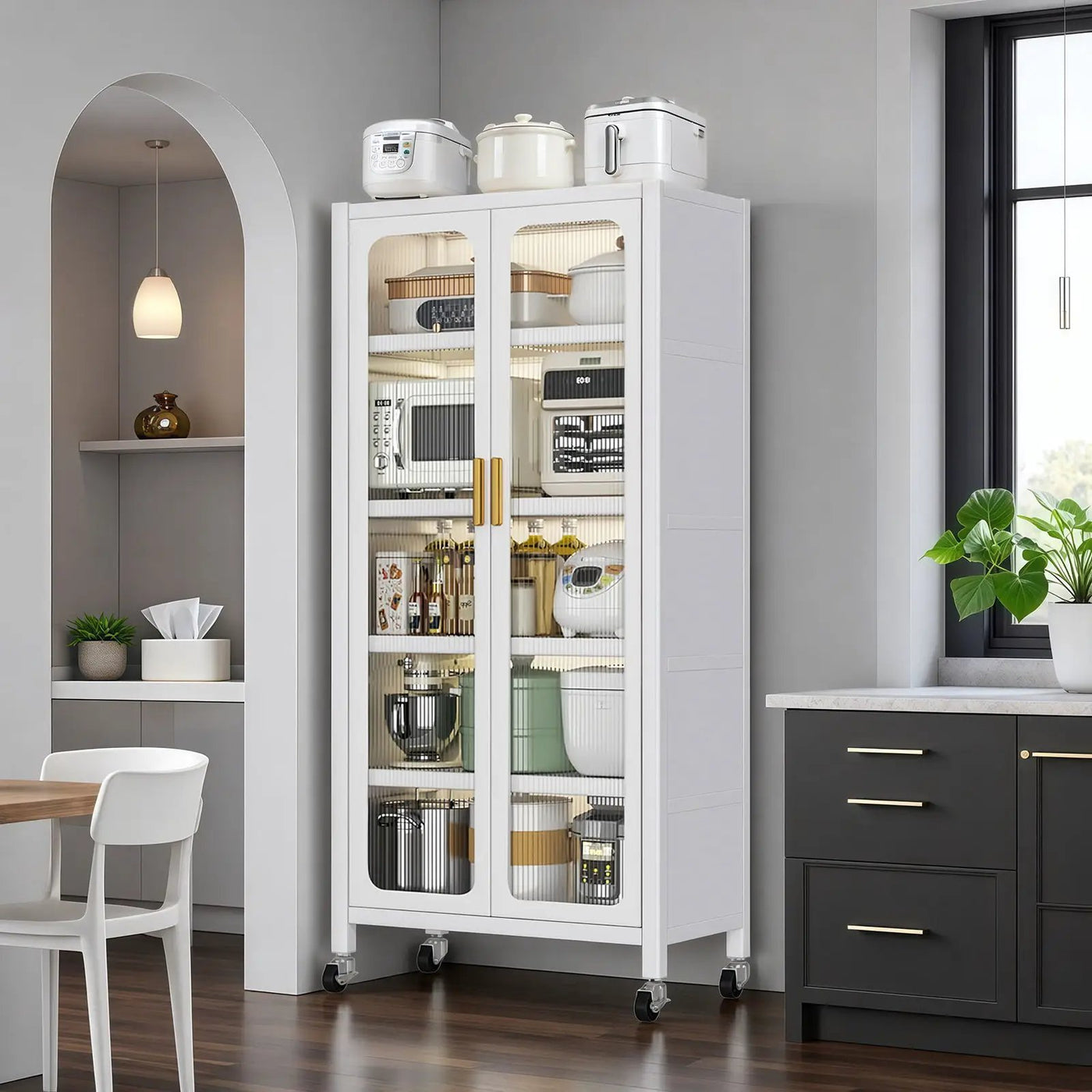 6 Tier Storage Cabinet With Transparent Door, Adjustable Shelves & Wheels by Unique Piece Furniture