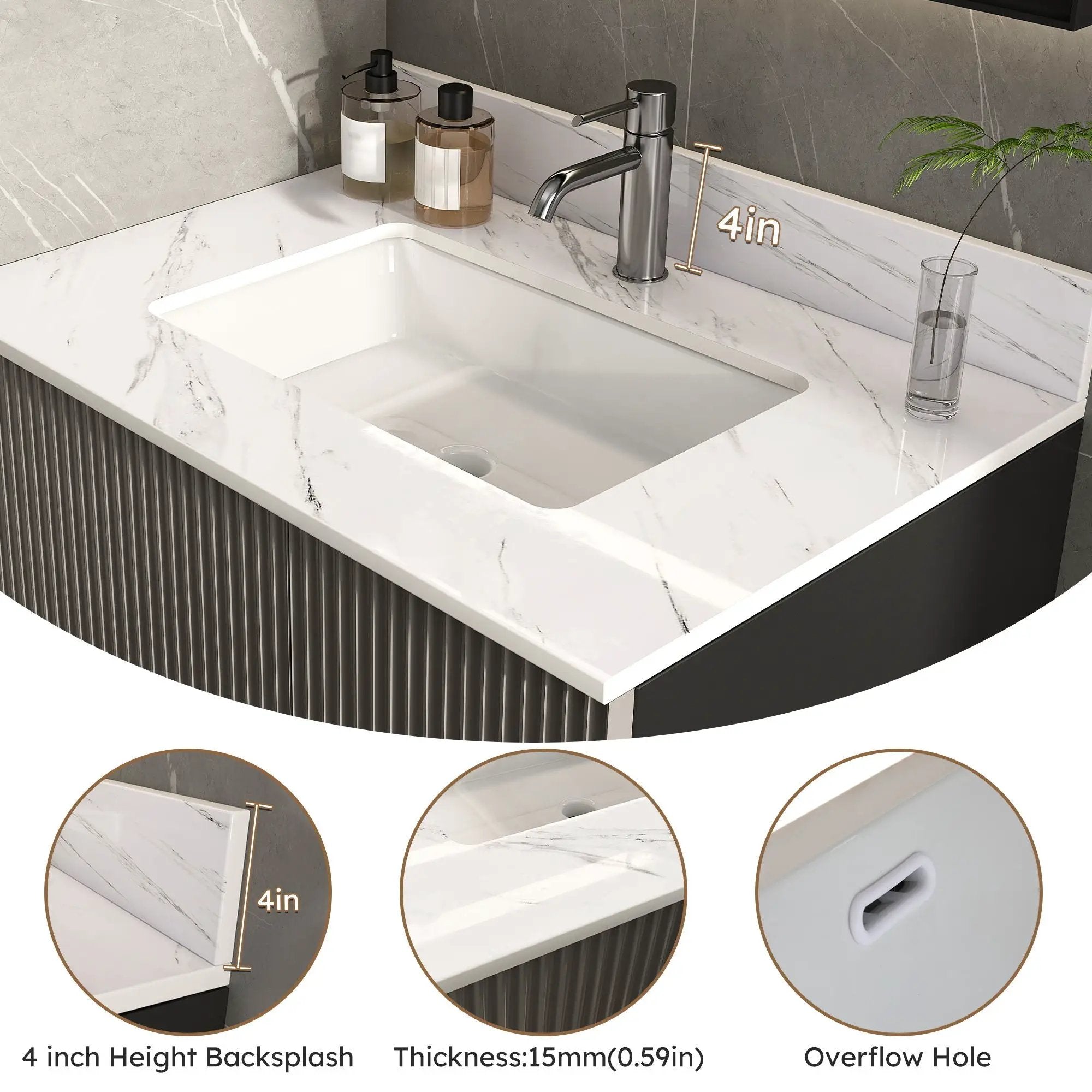 Bianco Carrara Venato Marble Vanity Top With Pre Drilled Faucet Hole And Undermount Sink by HouseOfZazla