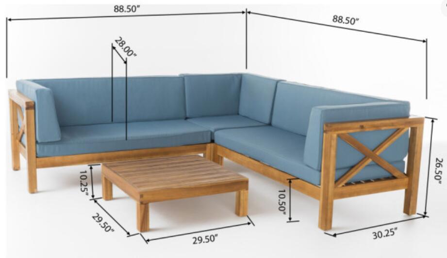 Brava X-Back 4-Piece Sofa Set, Blue by HouseOfZazla