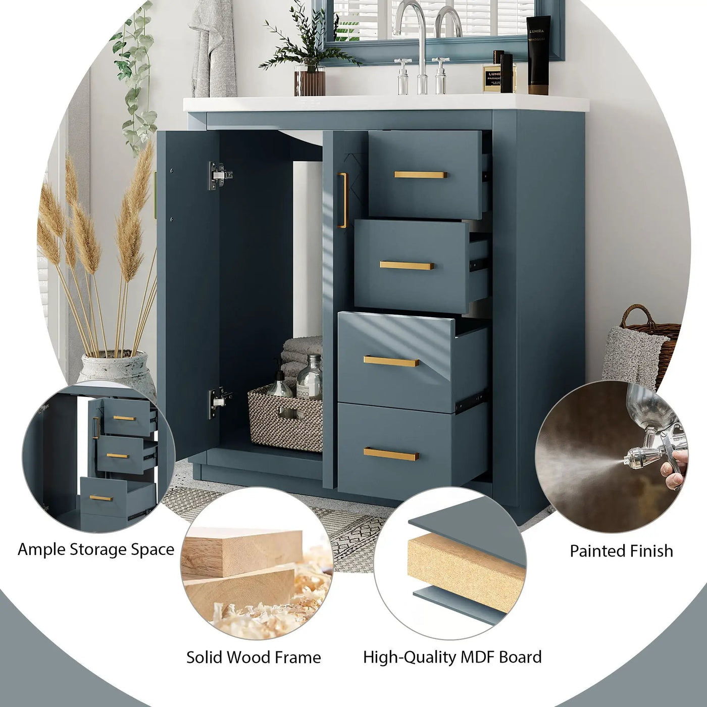 Bathroom Vanity With Sink, Storage Cabinet, Freestanding Set With 3 Drawers & Soft Closing Doors by Unique Piece Furniture