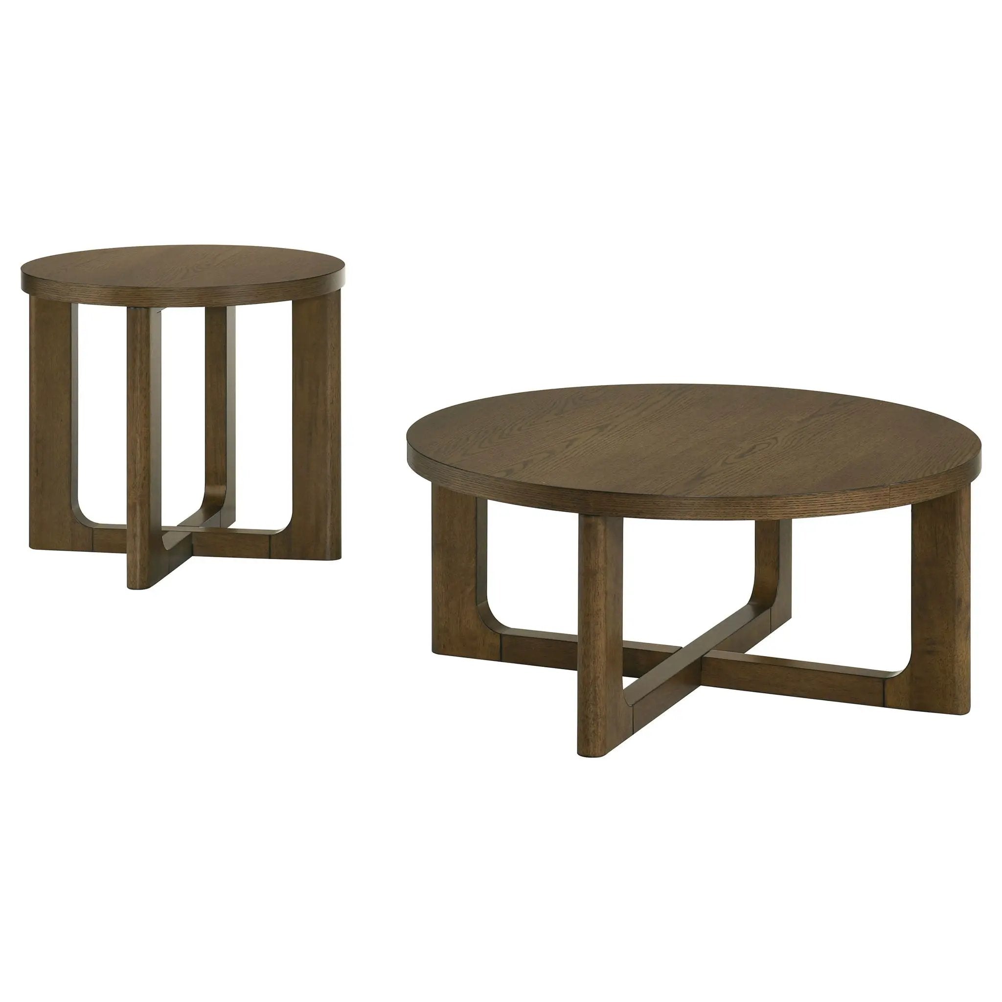 Kessler 2-piece Round Sculptural Wood Coffee Table Set Brown by Unique Piece Furniture