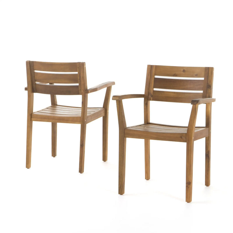 Stamford Dining Chairs Set of 2, Acacia Wood Patio Armchair by HouseOfZazla