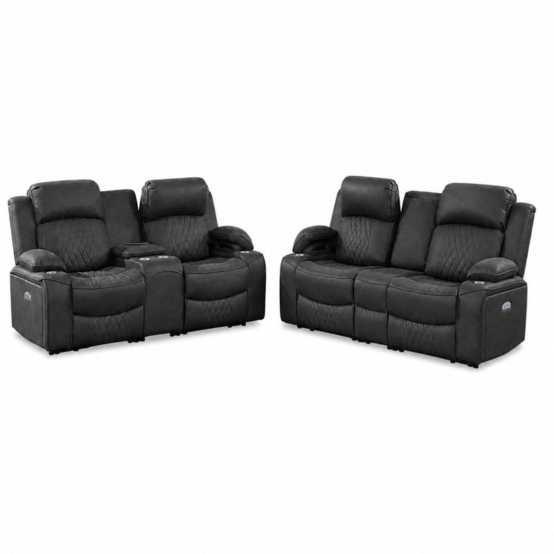 Power Motion Living Room Set With USB Port, Adjustable Headrest, Cup Holder by HouseOfZazla