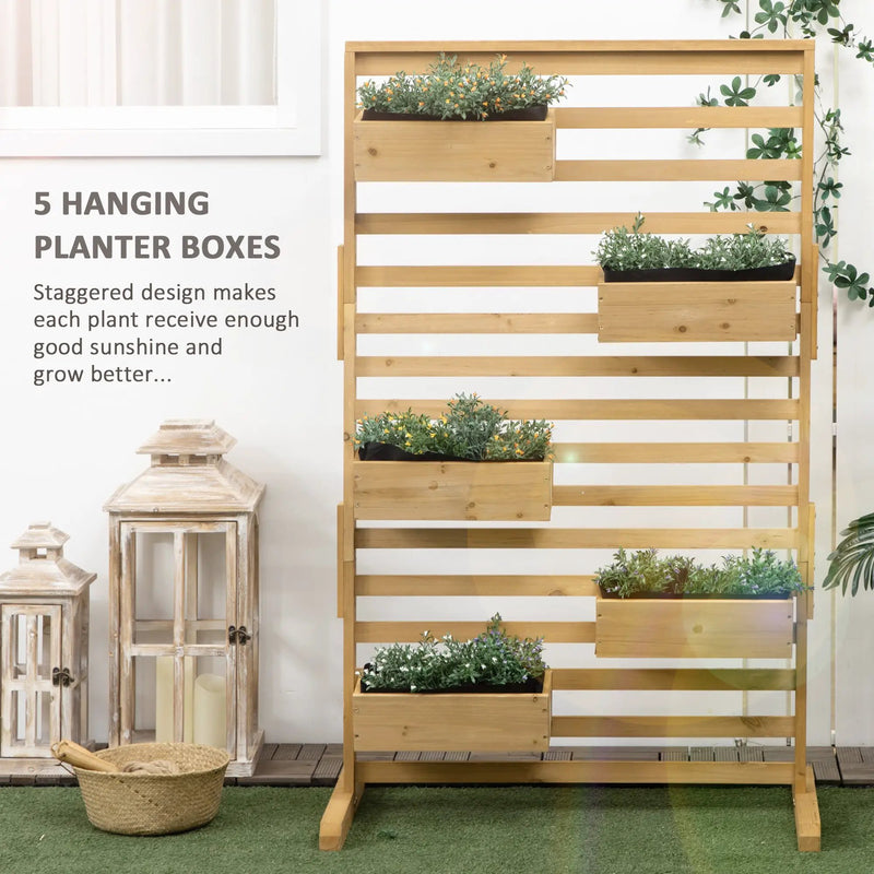 Outsunny Wooden Plant Trellis Stand with 5 Hanging Planter Boxes, photo 6 of 10