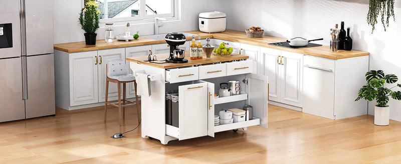 K&K 59.3" Kitchen Island with Storage & Rolling Cart by HouseOfZazla