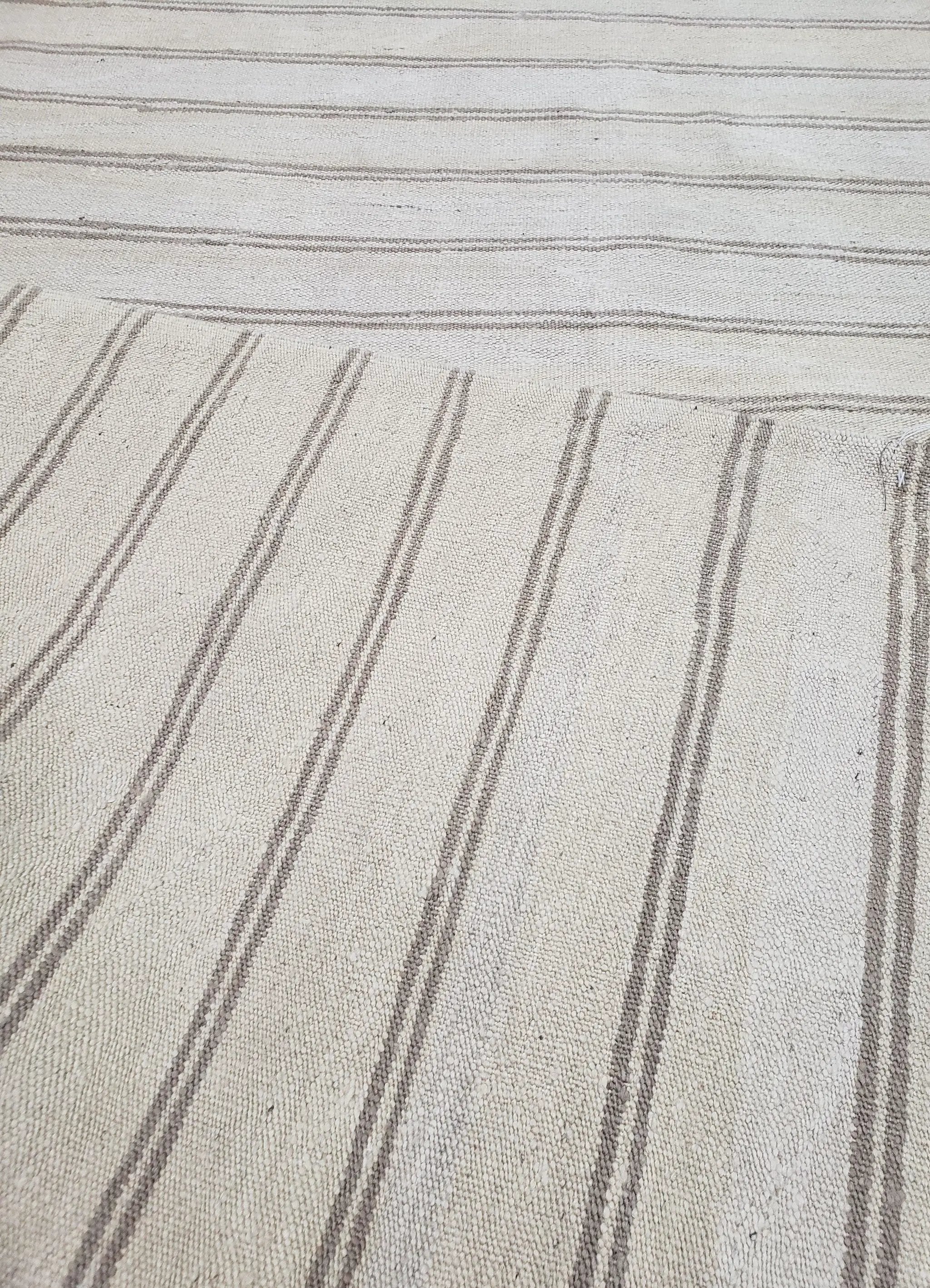 New Striped Turkish Kilim Area Rug 4x6 ft, Hand-Knotted, Wool, Light Gray, Earth Tone Decor, Flatweave Kilim, Two Toned Rug, Southwestern by Jewel Rugs