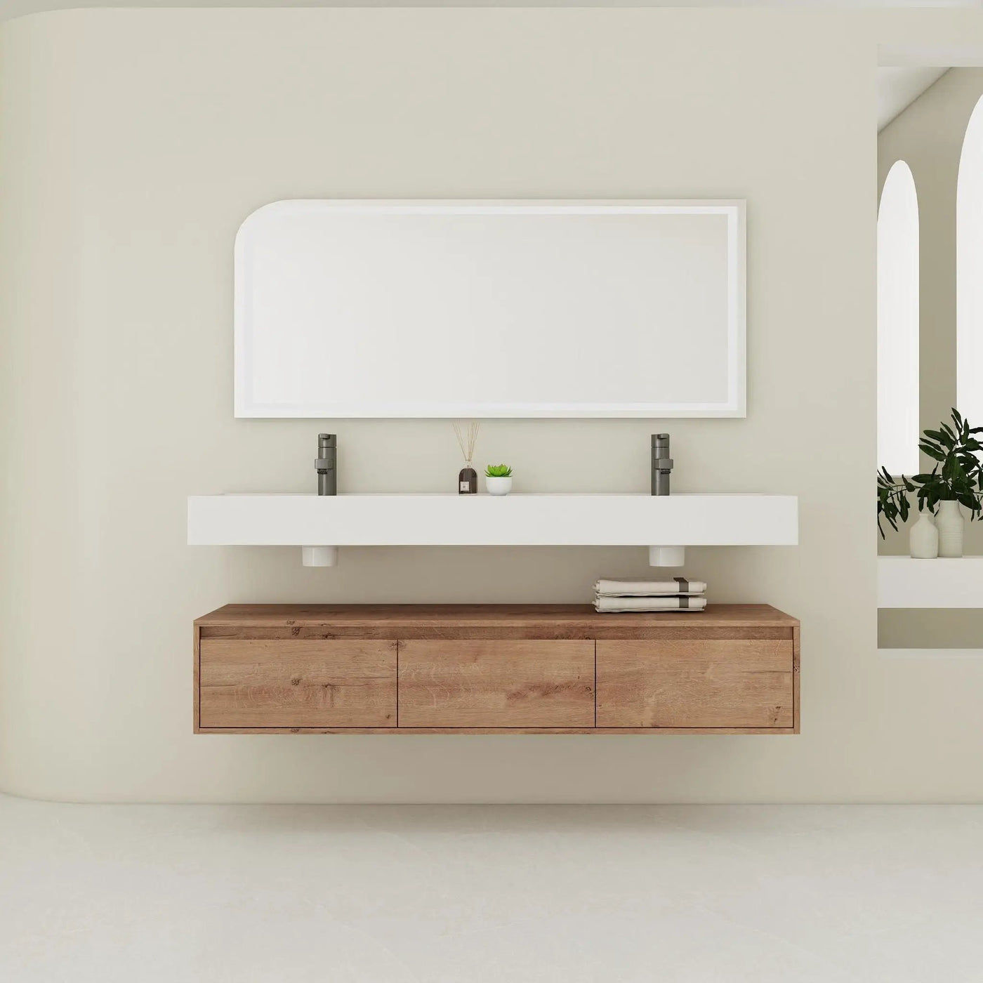 Contemporary Wall Mounted Bathroom Vanity With Dual Resin Sink And Soft Close Drawer by Unique Piece Furniture