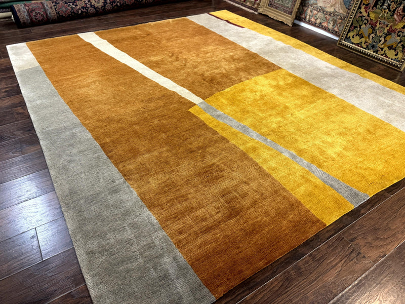 Modern Tibetan Rug 9x10, Wool Handmade Tibetan Area Rug, Abstract Multicolor by Jewel Rugs
