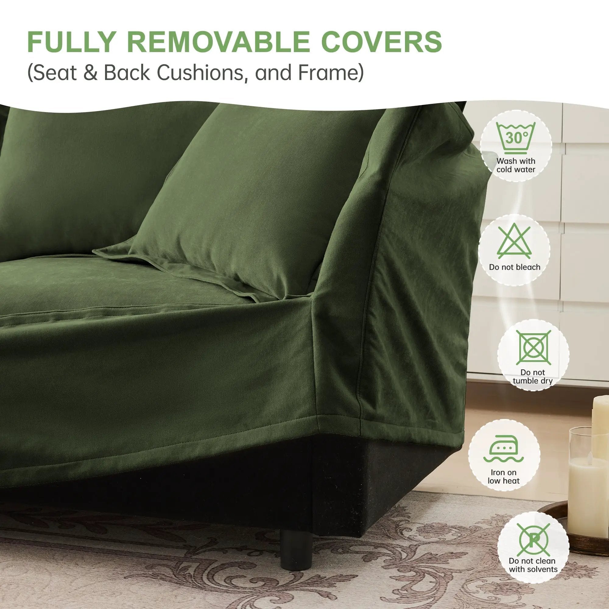 Slipcovered Sofa 2 Seater Sofa with 2 Ottomans by HouseOfZazla