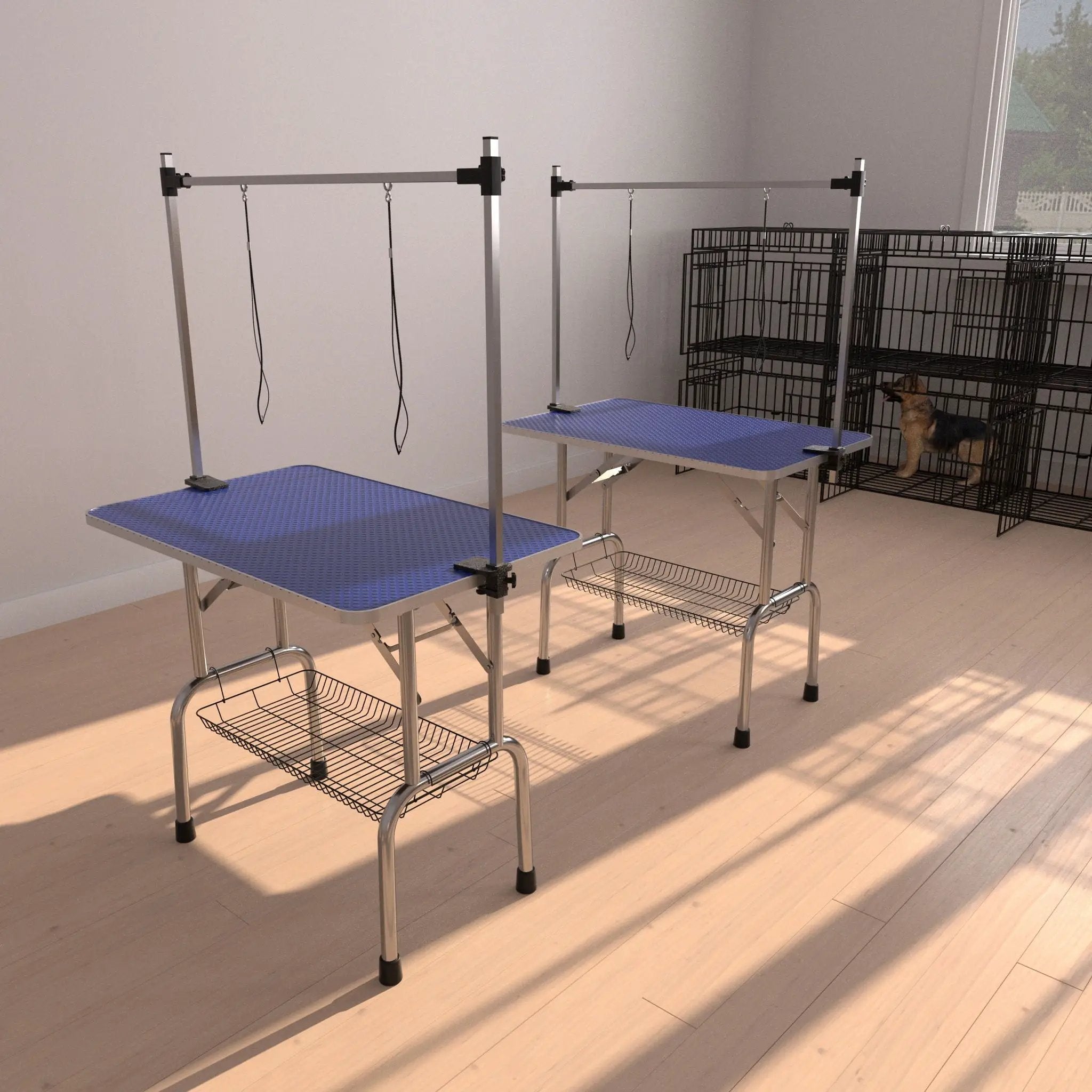 Large Size Grooming Table For Pet Dog And Cat With Adjustable Arm And Clamps Large Heavy Duty Animal Grooming Table - Blue by HouseOfZazla
