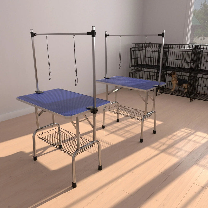 Large Size Grooming Table For Pet Dog And Cat With Adjustable Arm And Clamps Large Heavy Duty Animal Grooming Table - Blue by HouseOfZazla