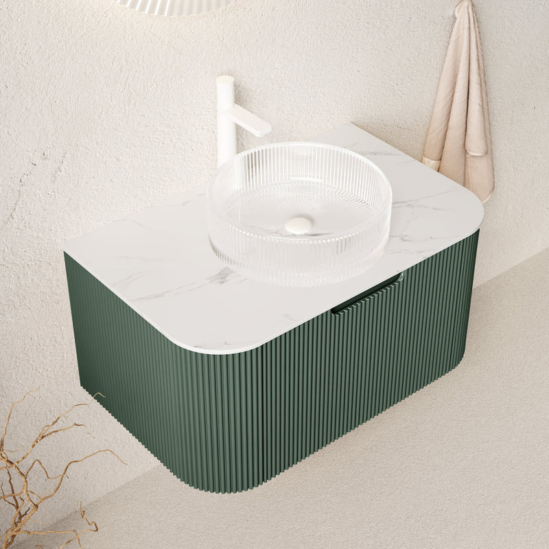 DINA 30" Bathroom Vanity with Floating Curved Edges and Crystal Glass Basin by HouseOfZazla