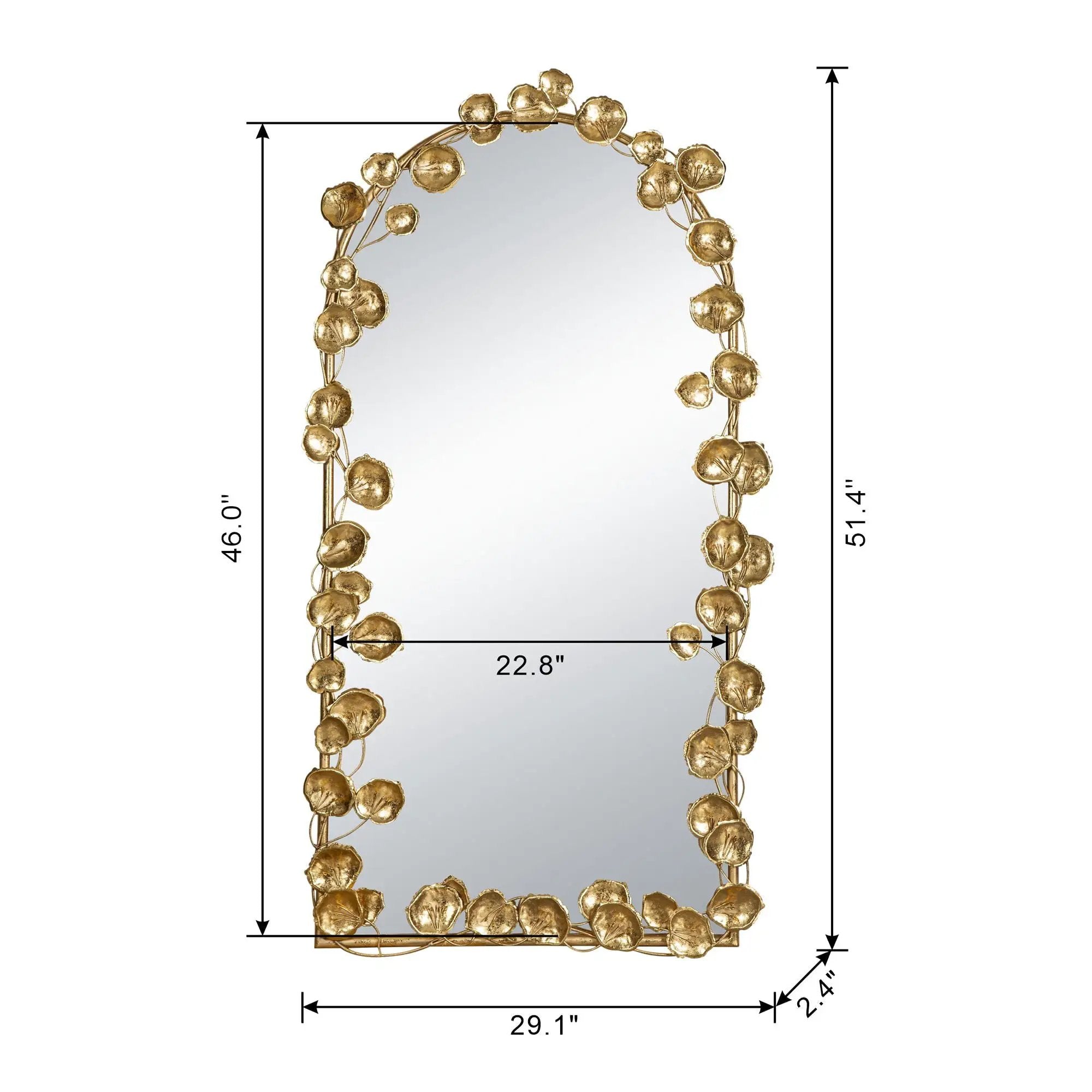 Full Length Arched Wall Mirror With en Leaf Accents Decorative Mirror For Living Room Bedroom - Gold by HouseOfZazla