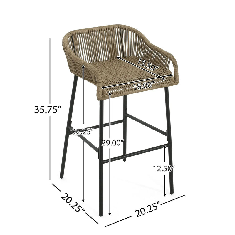 La Push Outdoor Rope Barstool (Set of 2) - Black / Brown by HouseOfZazla