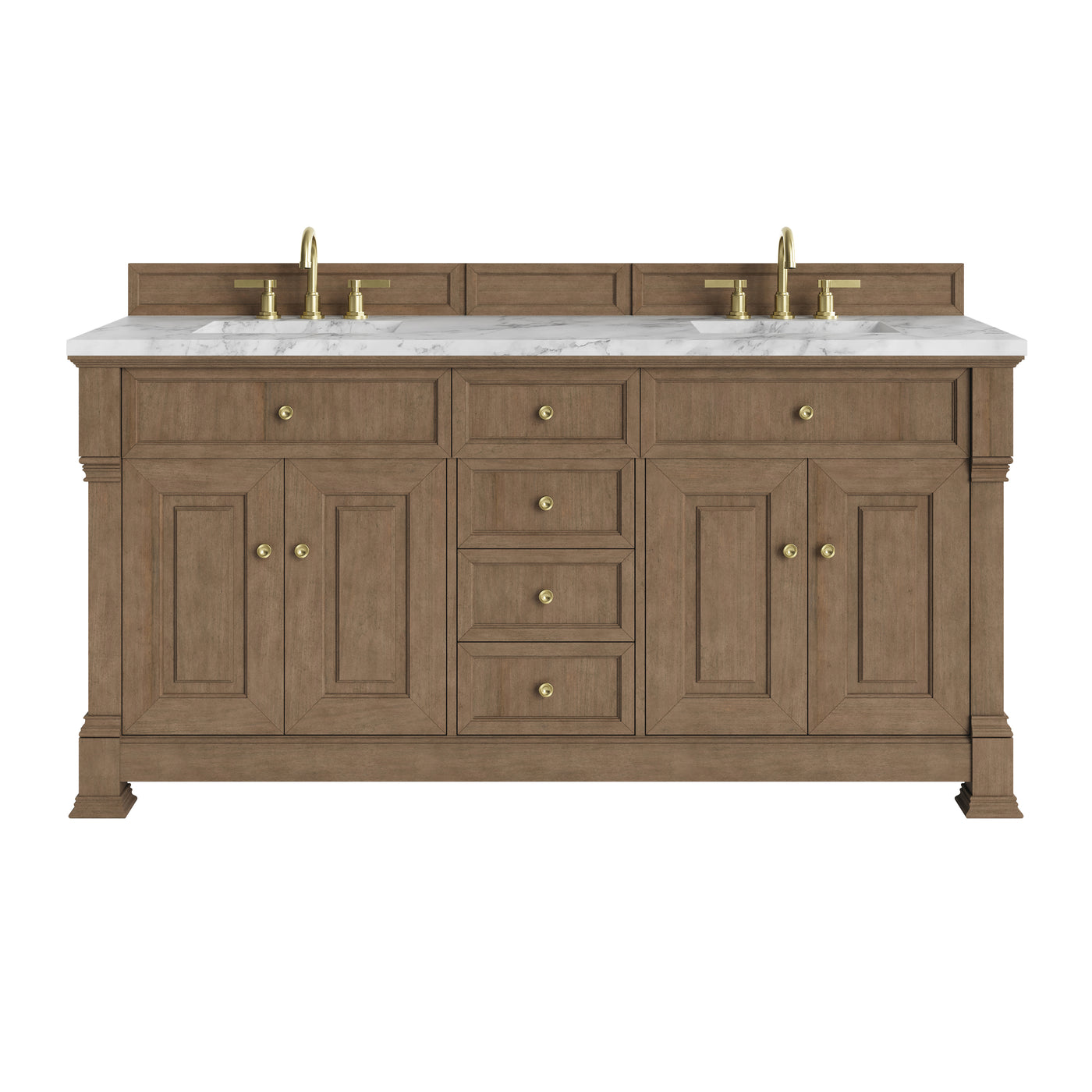 James Martin Brookfield 72" Double Bathroom Vanity, Pecan with Carrara White countertop