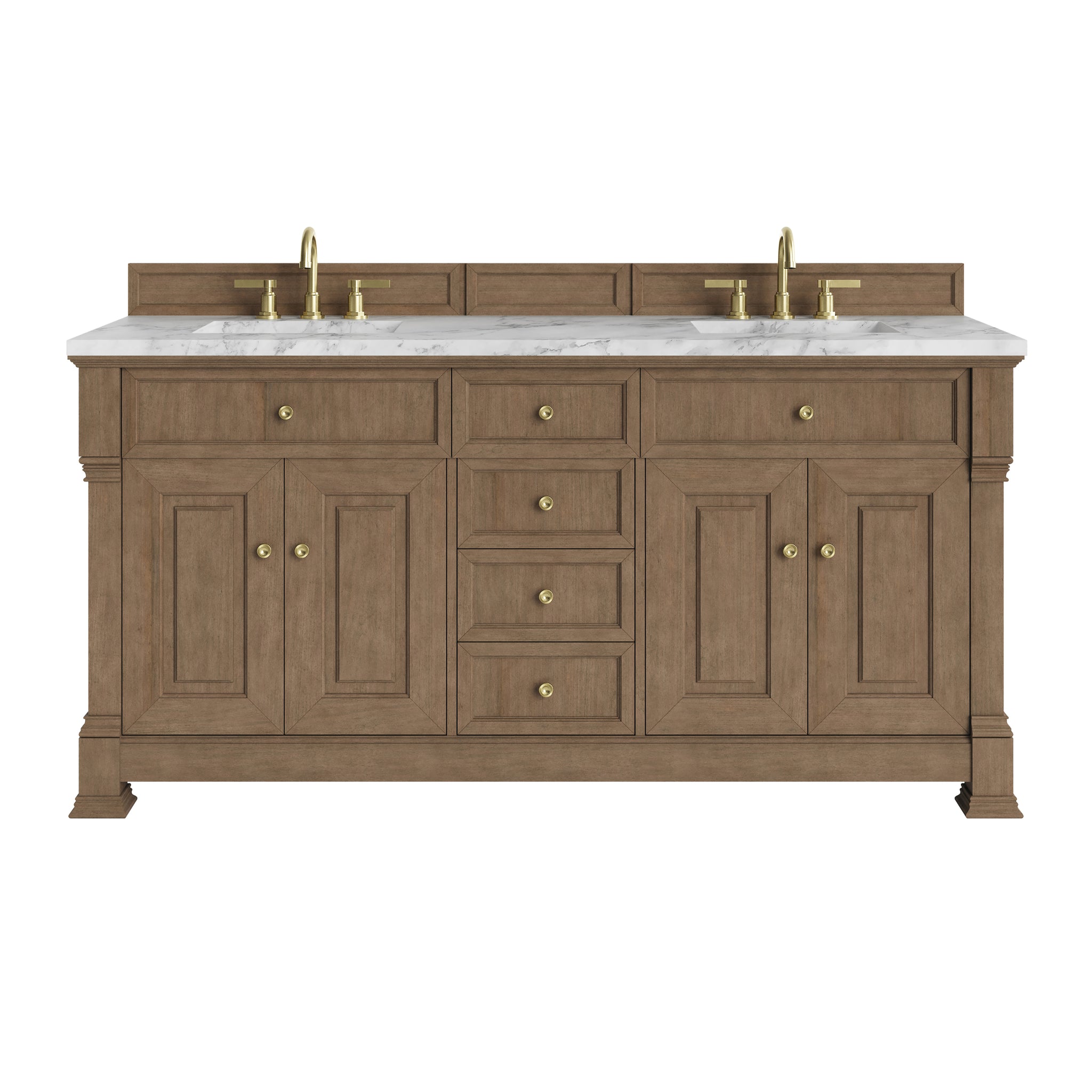 James Martin Brookfield 72" Double Bathroom Vanity, Pecan with Carrara White countertop