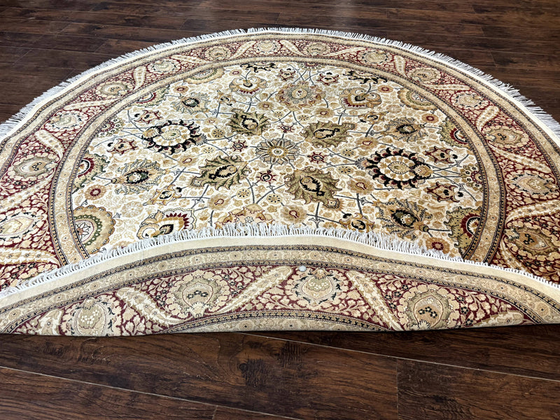 Round Pak Persian Rug 8x8, Vintage Handmade Wool Traditional Carpet, Beige Dark Red, Fine 270 KPSI by Jewel Rugs