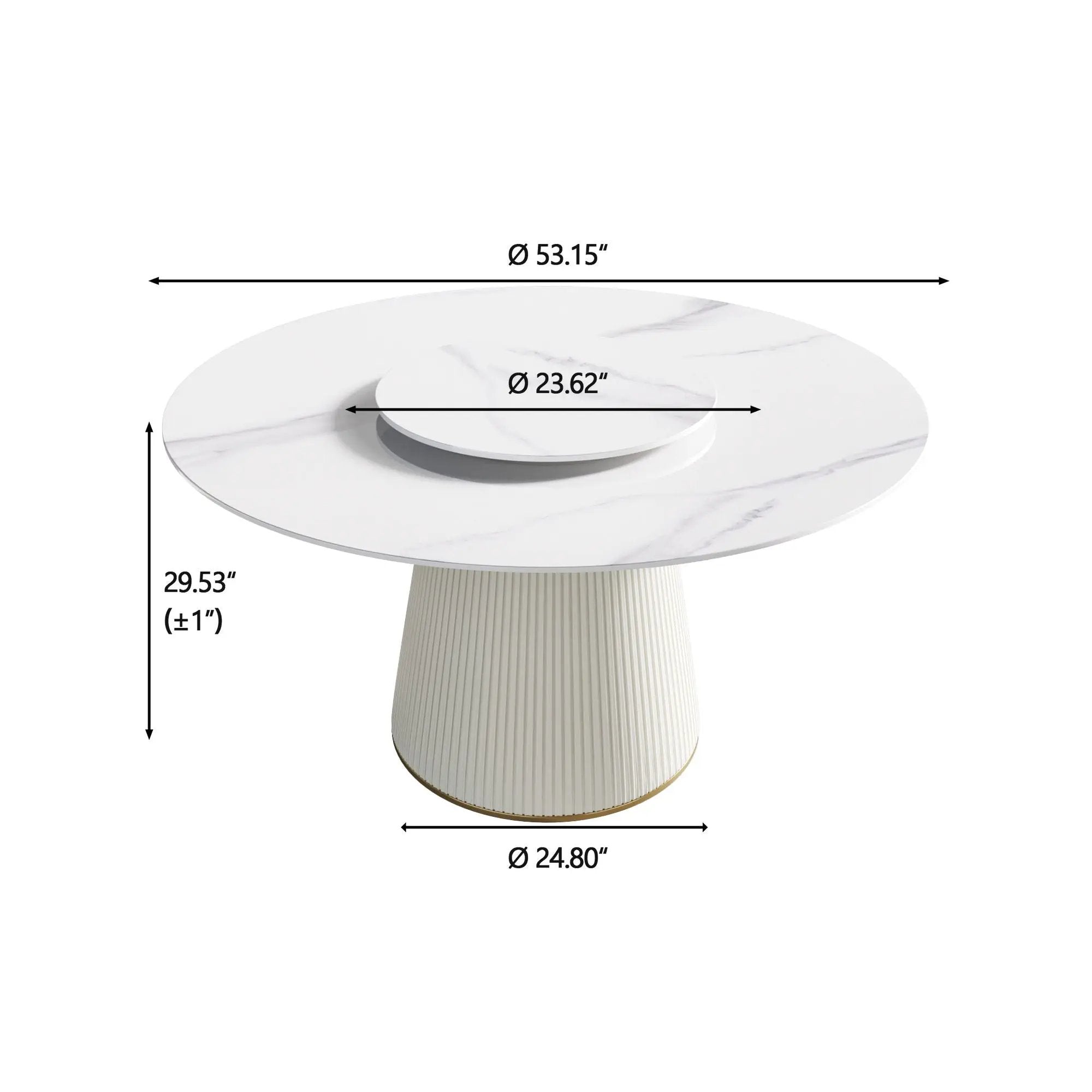 Modern Artificial Stone Round Plywood Base Dining Table, Can Accommodate 6 People, Artificial Stone Turntable (Not Including Chairs) - White / Beige by Unique Piece Furniture