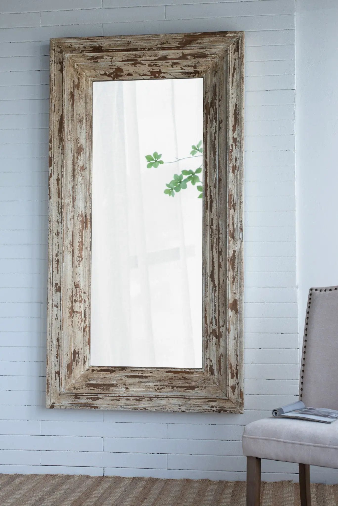 Full Length Rectangle Floor Mirror With Distressed Wood Frame - Brown by HouseOfZazla