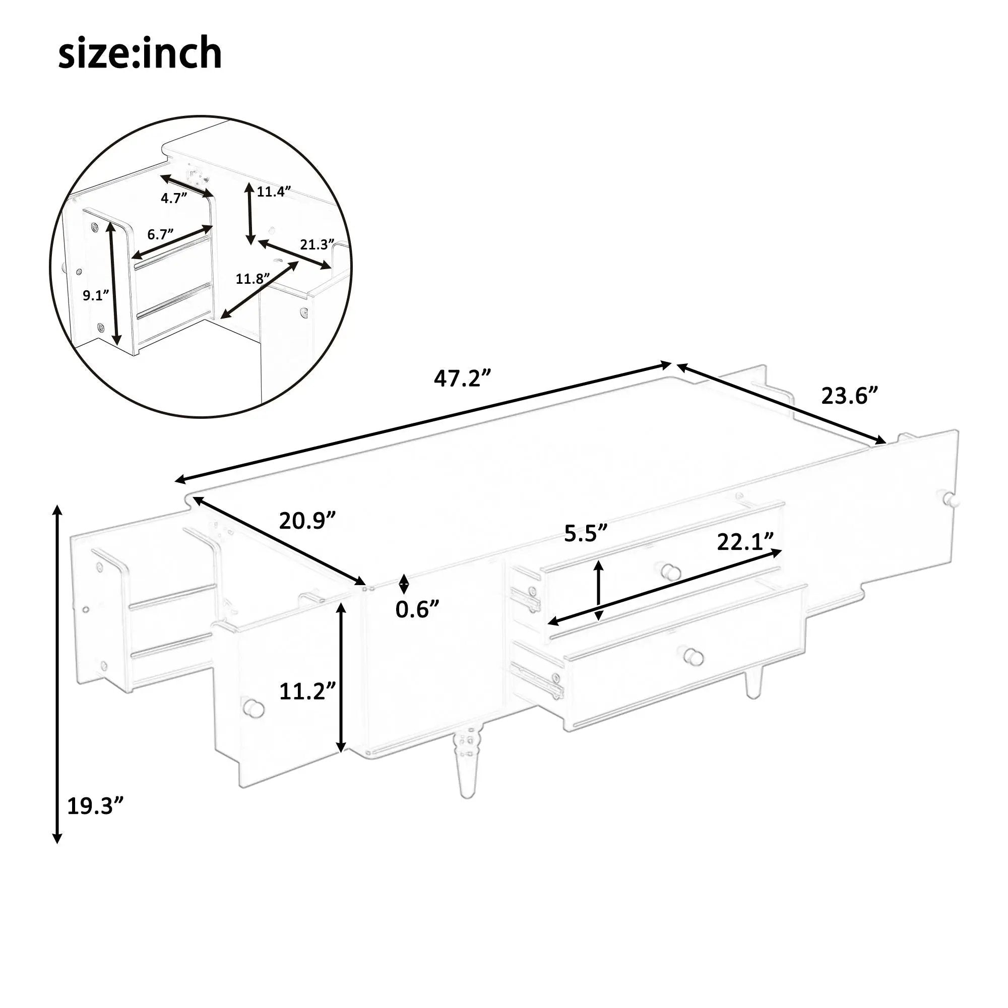 Modern Rectangle Coffee Table With Four Drawers by Unique Piece Furniture