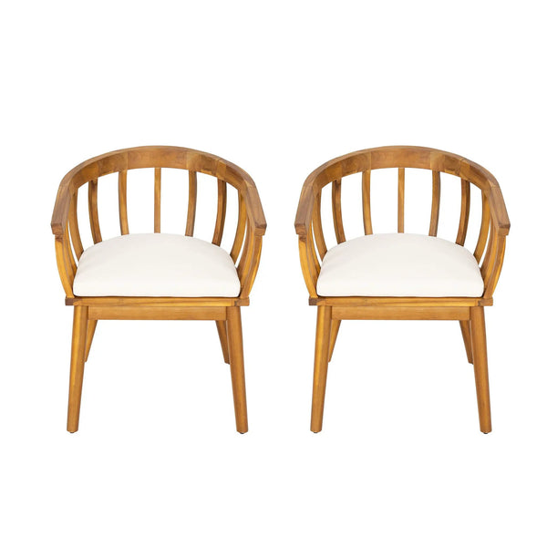 Klismos Dining Armchair (Set of 2) - Teak / Beige