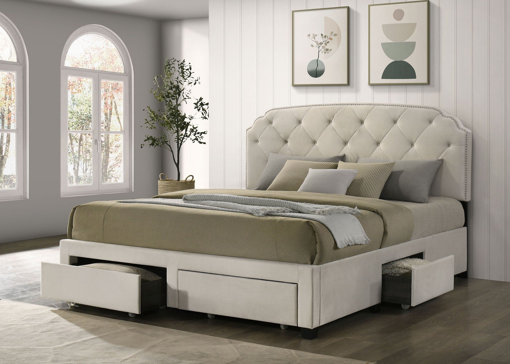 Marianna 4-drawer Upholstered Eastern King Storage Bed Cream by Unique Piece Furniture