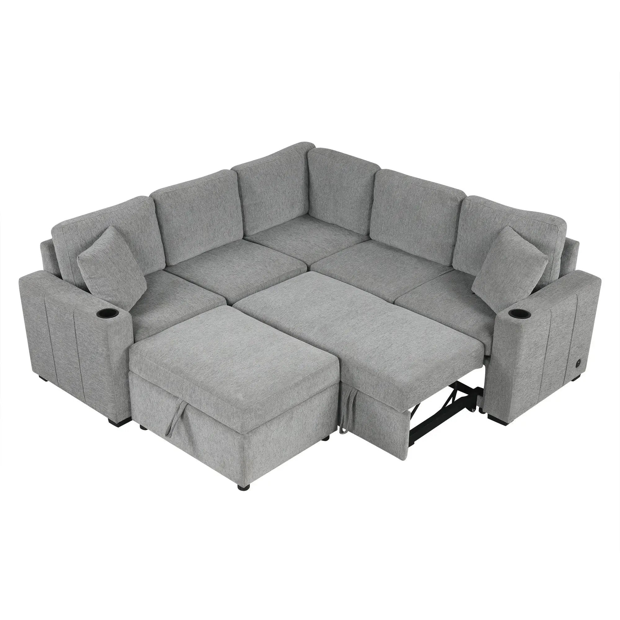 Sectional Sofa Convertible Pull-Out Sofa Bed With A Movable Storage Ottoman For Living Room by Unique Piece Furniture