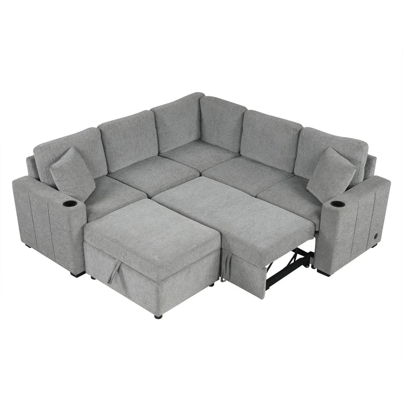 Sectional Sofa Convertible Pull-Out Sofa Bed With A Movable Storage Ottoman For Living Room by Unique Piece Furniture