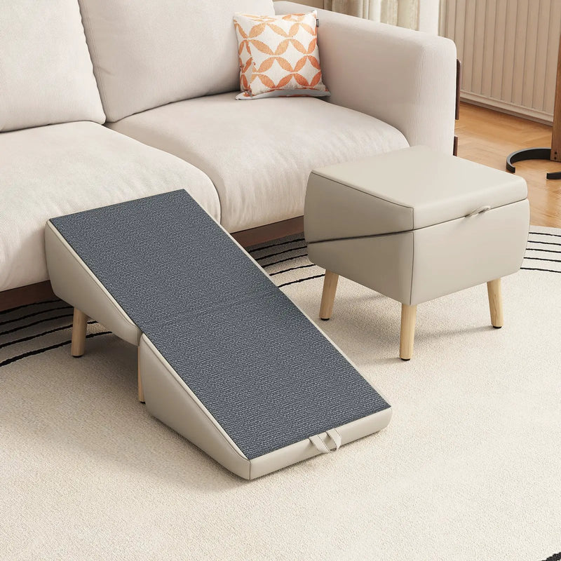 (UPGRADED) Dog Stairs for Small Dogs and Cats, Foldable 2-in-1 Wooden Pet Steps by HouseOfZazla