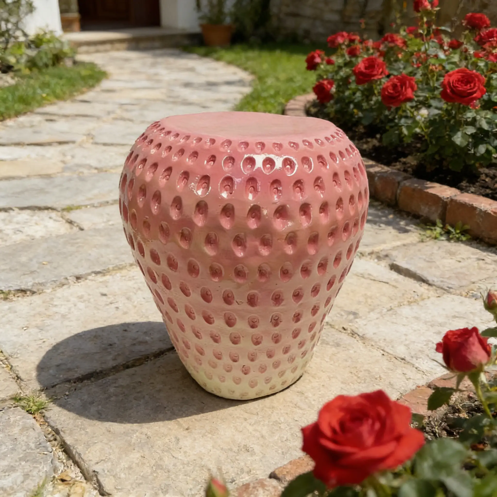 Strawberry Fruit Stool, 13.4" Oversized Resin Stool and Side Table by HouseOfZazla