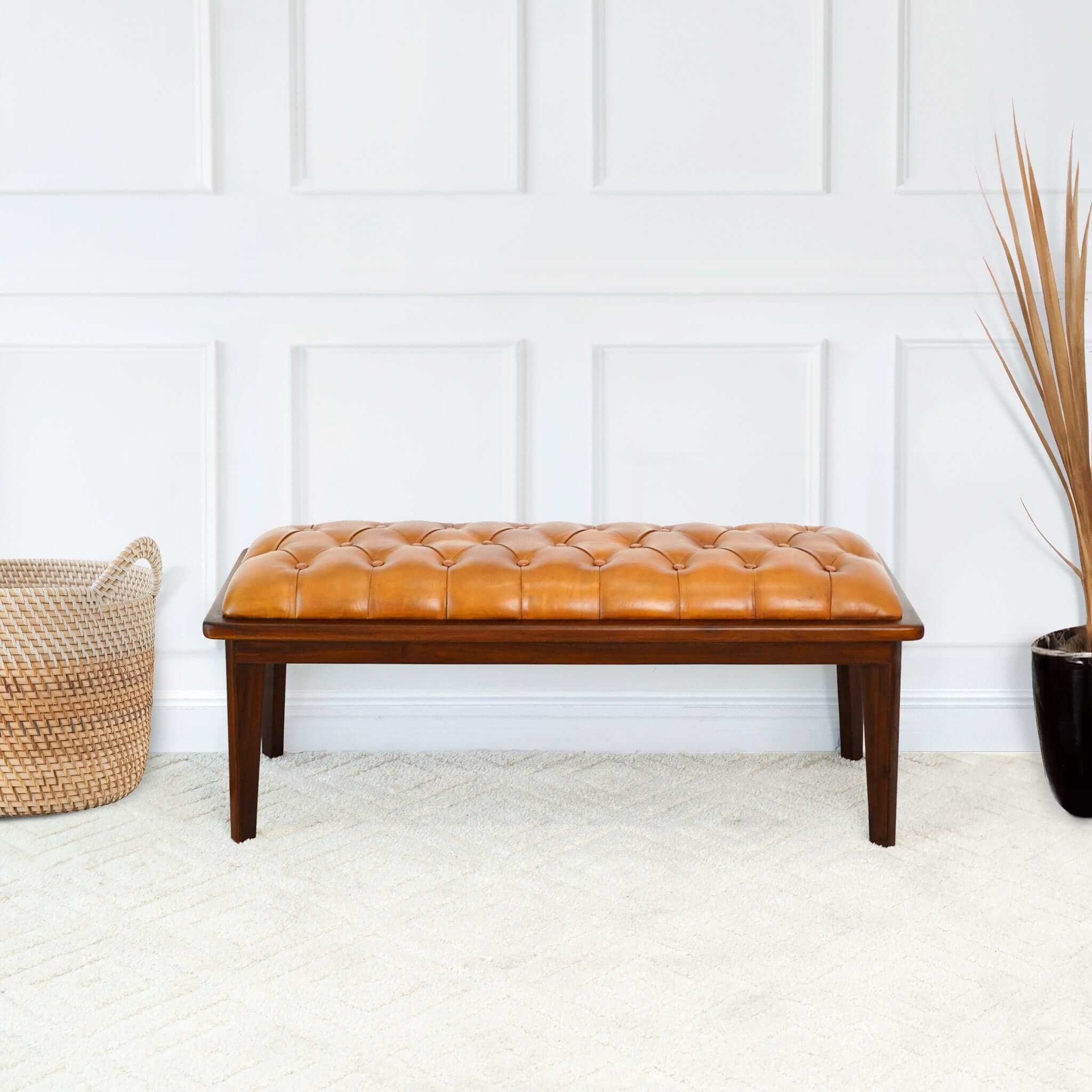 Arden - Bench With Buttons - Brown / Rustic / Tan by HouseOfZazla